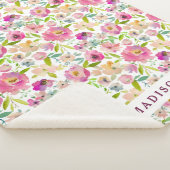 Kleurrijke Bloeiende Chic Mint Blush Bloemenmonogr Sherpa Deken (3/4)