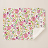 Kleurrijke Bloeiende Chic Mint Blush Bloemenmonogr Sherpa Deken (Voorkant (horizontaal))