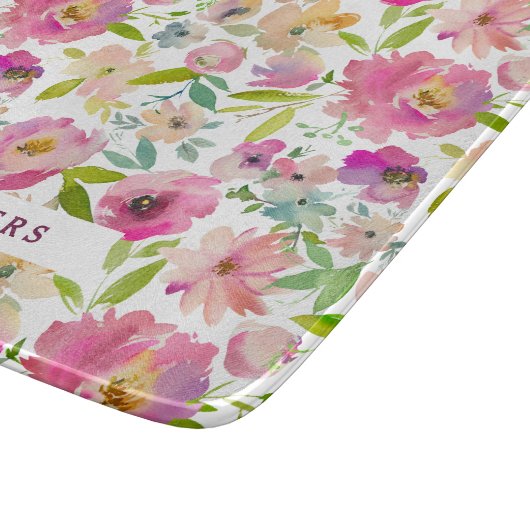 Kleurrijke Bloeiende Chic Mint Blush Bloemenmonogr Snijplank (Hoek)