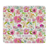 Kleurrijke Bloeiende Chic Mint Blush Bloemenmonogr Snijplank (Voorkant)