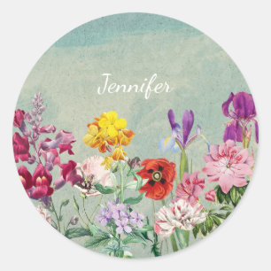 Kleurrijke  bloeiende mooie wilde bloemen ronde sticker