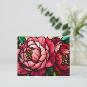 Kleurrijke bloeiende pioenrozen bloemen briefkaart (Staand voorkant)