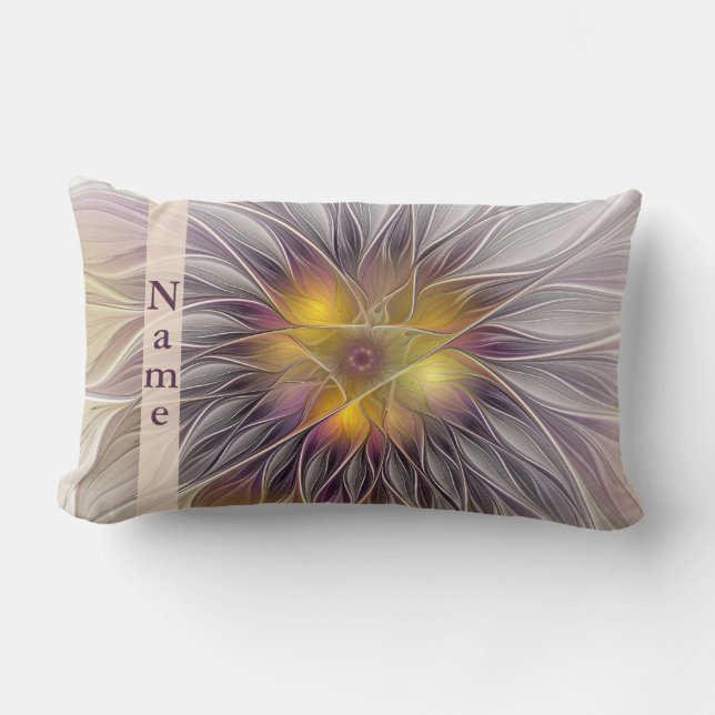 Kleurrijke Bloem, Abstracte Fractale Naam Kussen (Voorkant)