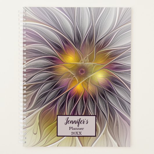 Kleurrijke Bloem, Abstracte Fractale Naam Planner (Voorkant)