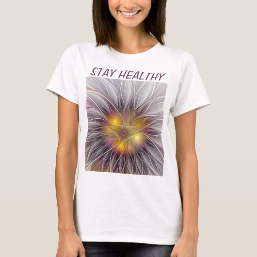 Kleurrijke Bloem, Abstracte Fractale Tekst T-shirt (Voorkant)
