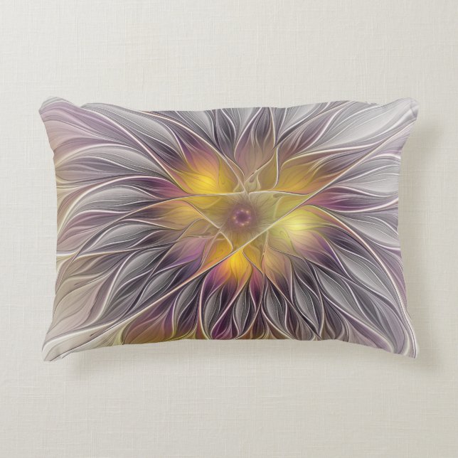 Kleurrijke Bloem, Abstracte Moderne Fractal Accent Kussen (Voorkant)