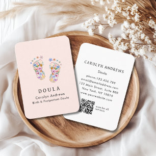 Kleurrijke Bloem Baby Voetafdruk Logo QR Code Roze Visitekaartje