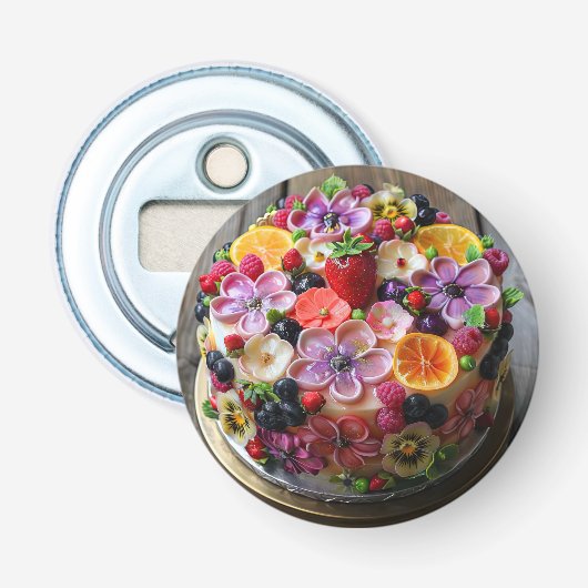Kleurrijke bloem fondant cake button flesopener (Voorkant)