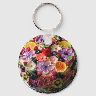 Kleurrijke bloem fondant cake sleutelhanger