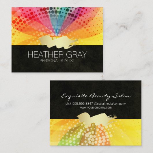 Kleurrijke Bloem Goud Geborsteld Afsprakenkaartje (Voorkant / Achterkant)