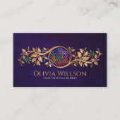 Kleurrijke bloem - gouden bladeren visitekaartje (Voorkant)