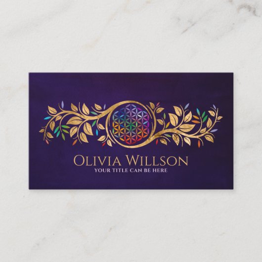 Kleurrijke bloem - gouden bladeren visitekaartje (Voorkant)