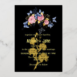 Kleurrijke Bloem gouden boom bruiloft Folie Uitnodiging