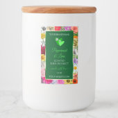 Kleurrijke bloem groene productlabels Moppige hart Voedselcontainer Etiket (Voorkant)