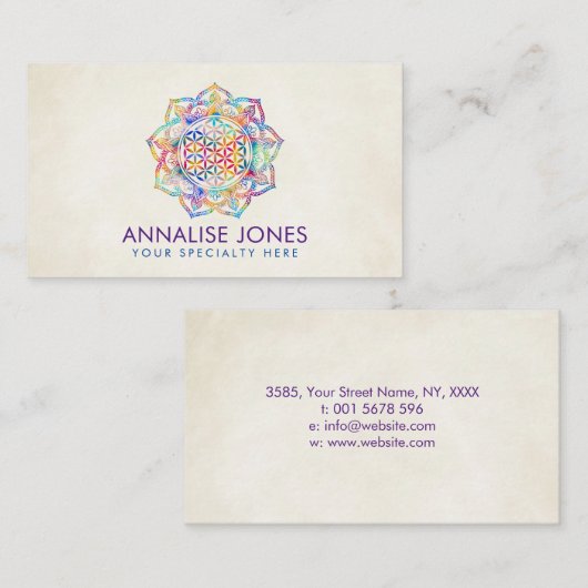 Kleurrijke bloem in Lotus mandala Visitekaartje (Voorkant / Achterkant)