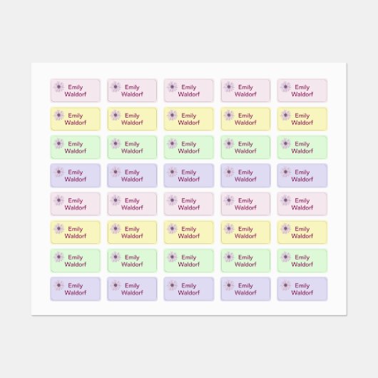 Kleurrijke bloem kindernaam kleding school labels (Vel)