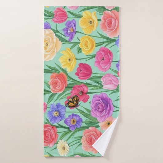 Kleurrijke bloem/ lente roos badhanddoek (Badhanddoek)
