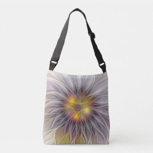 Kleurrijke Bloem Lichtend, Abstract Moderne Fracta Crossbody Tas
