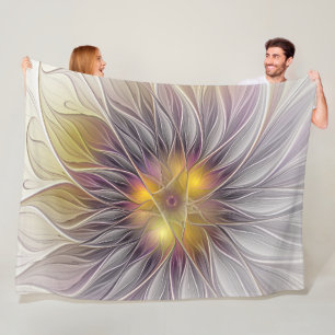 Kleurrijke Bloem Lichtend, Abstracte Moderne Fract Fleece Deken