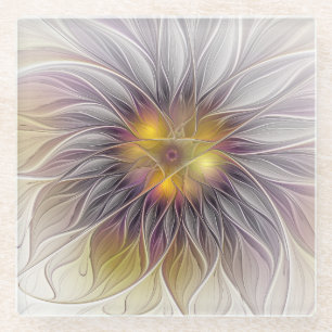 Kleurrijke Bloem Lichtgevend, Abstract Moderne Fra Glazen Onderzetter