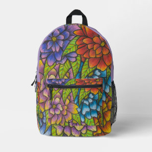 Kleurrijke Bloem Print Rugzak Met Lichtpaars