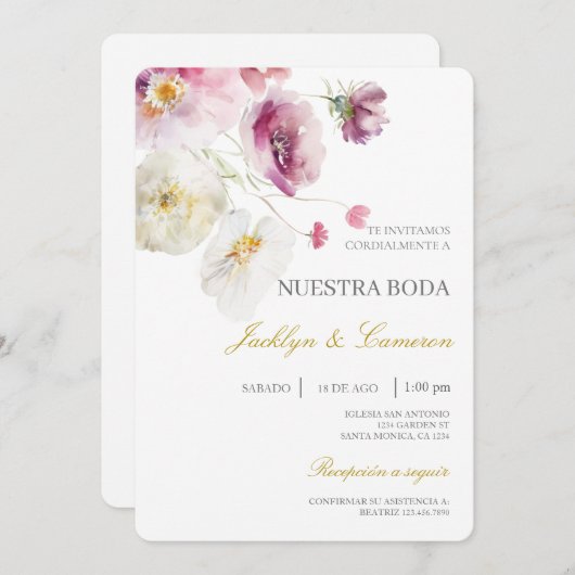 Kleurrijke bloem Spaanse bruiloft uitnodiging (Voorkant / Achterkant)