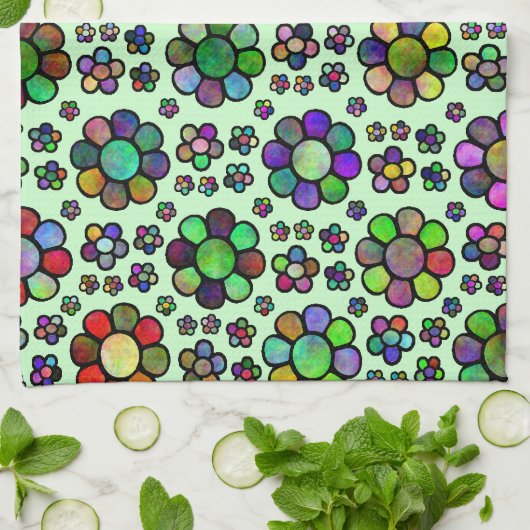 Kleurrijke bloem theedoek (Gevouwen)