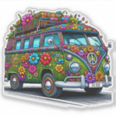 Kleurrijke bloem versierde Van geparkeerd op een z Sticker (Voorkant)