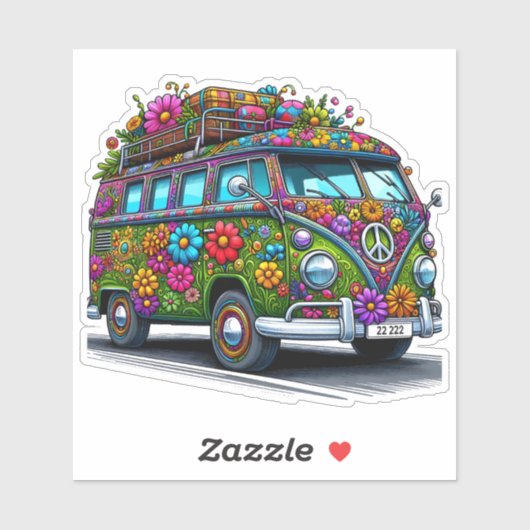 Kleurrijke bloem versierde Van geparkeerd op een z Sticker (Vel)