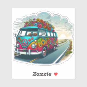 Kleurrijke bloem-versierde Van Reizen bij zonsonde Sticker