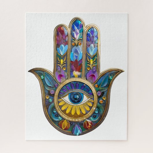 Kleurrijke Bloemblaadjes Bladeren Hamsa Saffier De Legpuzzel (Verticaal)