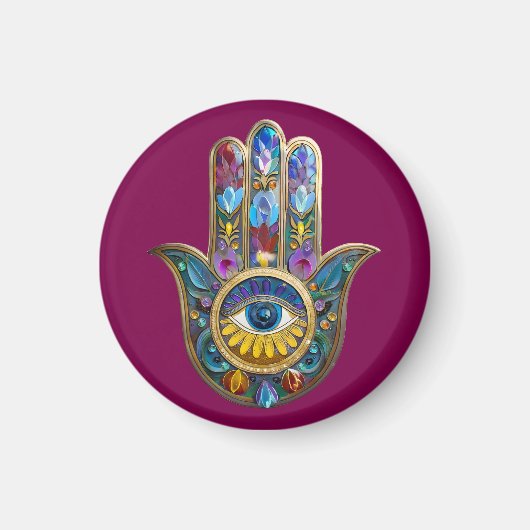 Kleurrijke Bloemblaadjes Bladeren Hamsa Saffier De Magneet (Voorkant)