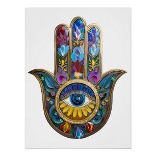 Kleurrijke Bloemblaadjes Bladeren Hamsa Saffier De Perfect Poster