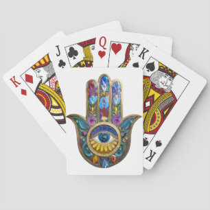 Kleurrijke Bloemblaadjes Bladeren Hamsa Saffier De Pokerkaarten