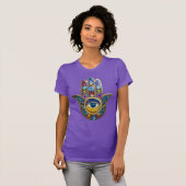 Kleurrijke Bloemblaadjes Bladeren Hamsa Saffier De T-shirt (Voorkant volledig)