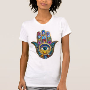 Kleurrijke Bloemblaadjes Bladeren Hamsa Saffier De T-shirt