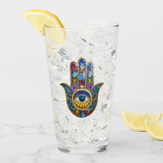 Kleurrijke Bloemblaadjes Hamsa Saffier Derde Oog Glas (Voorkant ijs)