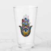 Kleurrijke Bloemblaadjes Hamsa Saffier Derde Oog Glas (Voorkant)