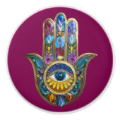 Kleurrijke Bloemblaadjes Hamsa Saffier Derde Oog Keramische Knop (Voorkant)