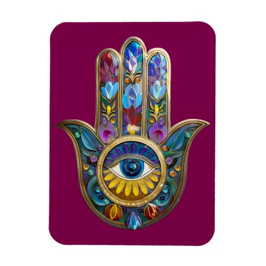Kleurrijke Bloemblaadjes Hamsa Saffier Derde Oog Magneet (Verticaal)