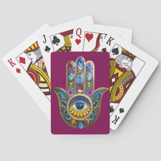 Kleurrijke Bloemblaadjes Hamsa Saffier Derde Oog Pokerkaarten (Achterkant)
