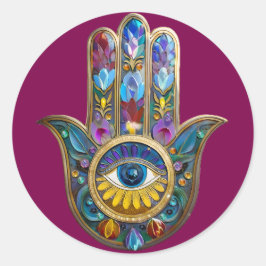 Kleurrijke Bloemblaadjes Hamsa Saffier Derde Oog Ronde Sticker