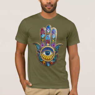 Kleurrijke Bloemblaadjes Hamsa Saffier Derde Oog T-shirt