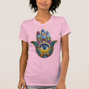 Kleurrijke Bloemblaadjes Hamsa Saffier Derde Oog T-shirt
