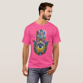 Kleurrijke Bloemblaadjes Hamsa Saffier Derde Oog T-shirt (Voorkant volledig)
