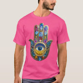 Kleurrijke Bloemblaadjes Hamsa Saffier Derde Oog T-shirt (Voorkant)