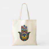 Kleurrijke Bloemblaadjes Hamsa Saffier Derde Oog Tote Bag (Achterkant)