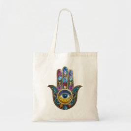 Kleurrijke Bloemblaadjes Hamsa Saffier Derde Oog Tote Bag