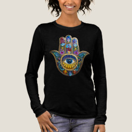 Kleurrijke Bloemblaadjes Hamsa Saffier Derde Oog Tri-Blend Shirt