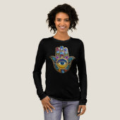 Kleurrijke Bloemblaadjes Hamsa Saffier Derde Oog Tri-Blend Shirt (Voorkant)